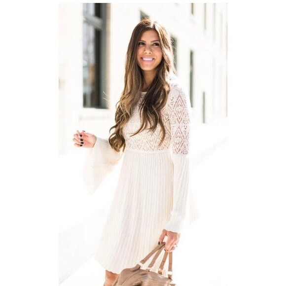 Anthropologie Floreat Dress Medium Twee Boho Peasant Lace Knit Sweater Lined - Picture 1 of 16
